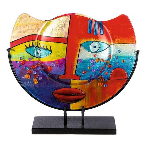4063387524510 - Tischvase CASABLANCA BY GILDE Fashion Dekovase bunt B39cm H35cm T10cm Glas Metall Vasen Vase aus Glas mit schwarzem Metallfuß Höhe ca 35 cm