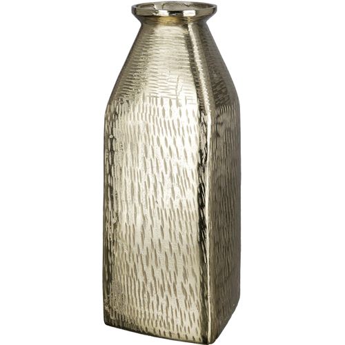 4063387691502 - Tischvase GILDE Lola Dekovase gold (goldfarben) B11cm H30cm T11cm Aluminium Vasen Vase aus Aluminium mit geritzter Oberflächenstruktur