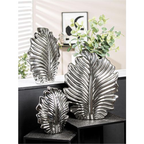 4063387474853 - GILDE Bodenvase Vase Monstera H 45 cm (1 St) silberfarben