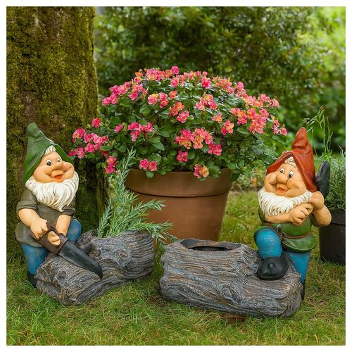 4255701938374 - Gartenfigur Zwerg mit Pflanztopf 2er Set 4255701938374 - Gartenfigur Zwerg mit Pflanztopf 2er Set