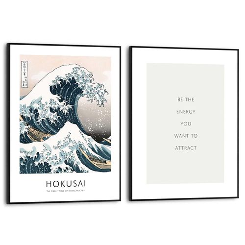8714597671858 - Poster REINDERS Energy blau (farbe bild(er) blau) B30cm H40cm T16cm Bilder Wohnzimmer - Hokusai - Blau - MDF - Kunst - 30x40 cm