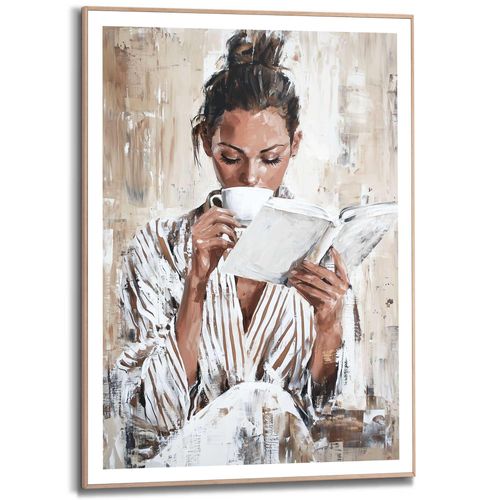 8714597682090 - Poster REINDERS Morning Reading braun (farbe bild(er) braun) B50cm H70cm T22cm Bilder Wohnzimmer - Frau - Lesen - Kaffee - Braun - MDF - Menschen - 50x70 cm