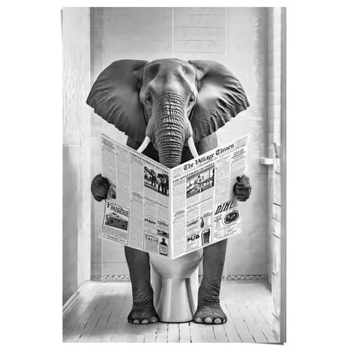 8714597685305 - Poster REINDERS Elefant auf der Toilette schwarz (farbe bild(er) schwarz weiß) B61cm H915cm T01cm Bilder Toilette - Schwarz-Weiß - 150 gr Papier - Tiere - 61x915 cm