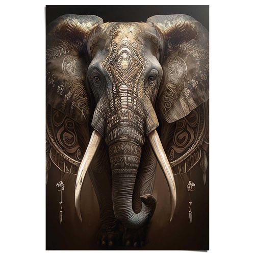 8714597661644 - Poster REINDERS Dekorierter Elefant braun (farbe bild(er) braun) B61cm H915cm T01cm Bilder Wohnzimmer - Braun - 150 gr Papier - Tiere - 61x915 cm