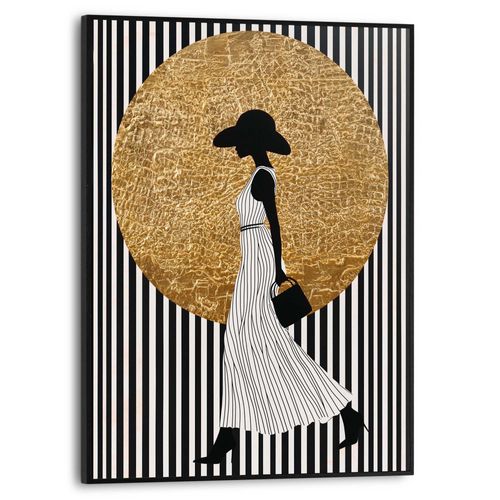 8714597681895 - Poster REINDERS Walking Lady schwarz (farbe bild(er) schwarz weiß) B30cm H40cm T16cm Bilder Wohnzimmer - Dame - Streife - Schwarz-Weiß - MDF - Gold - 30x40 cm