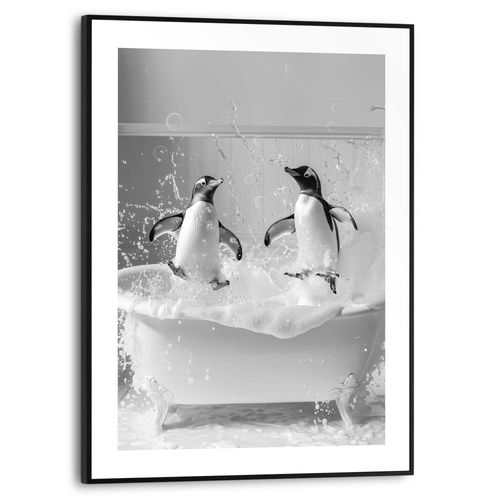 8714597679939 - Poster REINDERS Penguin Splash schwarz (farbe bild(er) schwarz weiß) B30cm H40cm T16cm Bilder Toilette - Schwarz-Weiß - MDF - Tiere - 30x40 cm