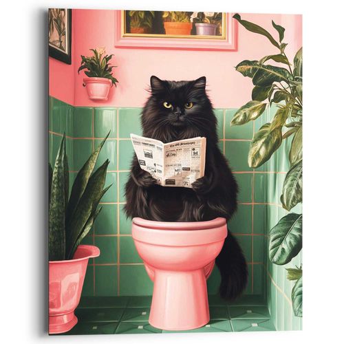 8714597684575 - Deco-Panel REINDERS Katze hat Pause rosa (farbe bild(er) rosa) B40cm H50cm T2cm Bilder Toilette - Rosa - MDF - Tiere - 40x50 cm