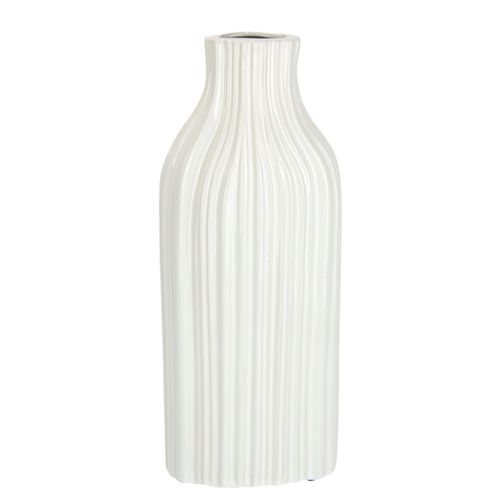 4019844799977 - IGEA Dekovase Blumenvase aus Keramik geriffelt bauchig glänzend Keramikvase (1 St) Deko-Vase für Blumen Pampasgras Trocken- oder Kunstblumen u Zweige weiß