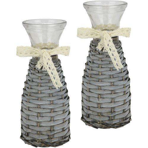 4019844823832 - IGEA Dekovase »Glasvase« (2 St) 2er Set mit Weidekorb und Spitze Rattangeflecht Vintage Blumenvase