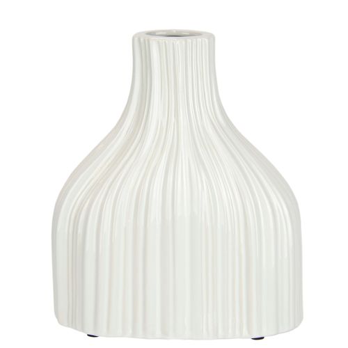 4019844799953 - IGEA Dekovase Blumenvase aus Keramik geriffelt bauchig glänzend Keramikvase (1 St) Deko-Vase für Blumen Pampasgras Trocken- oder Kunstblumen u Zweige weiß