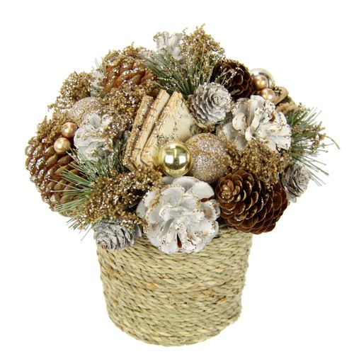 4019844787097 - IGEA Kunstpflanze »Natur-Gesteck Zapfen« Im Topf mit Christbaumkugeln Tanne Gesteck Weihnachtsdeko Tischdeko