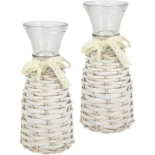 4019844823856 - IGEA Dekovase »Glasvase« (2 St) 2er Set mit Weidekorb und Spitze Rattangeflecht Vintage Blumenvase