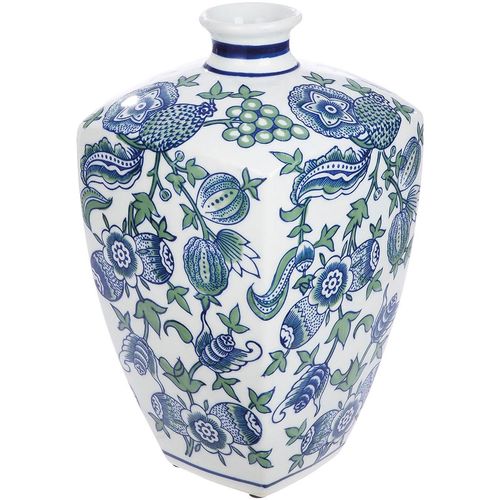 4063387348574 - GILDE Dekovase Vase Fayencen eckig aus Keramik Höhe ca 31 cm (1 St) handbemalt blau|weiß