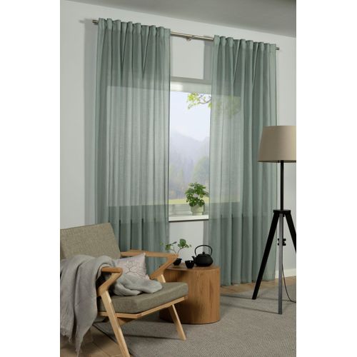 4003018382645 - Gardine GRS Schal Zen Silence mit Gardinenband grün (bögen grün) B135cm H245cm Obermaterial 100% Kunststoff Gardinen blickdicht Kunststoff Stoff aus 50 % recyceltes Polyester