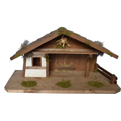 4251020710493 - Krippe ALFRED KOLBE Krippenstall für 11 cm Figuren mit Massivholzboden Weihnachtsdeko braun WeihnachtskrippenB60cm H30cm T25cm Holz Echtholz B60cm H30cm T25cm