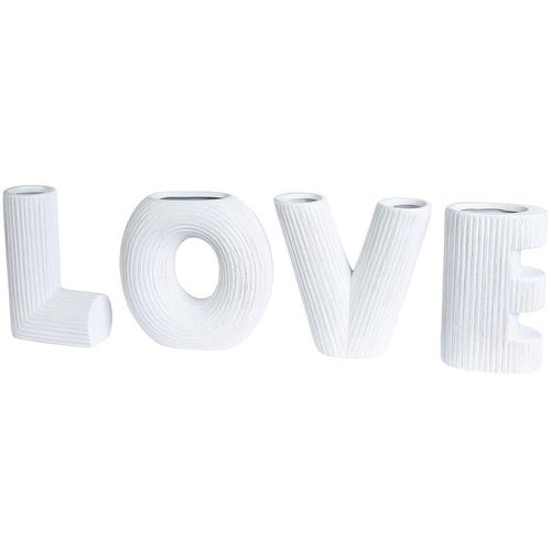 4063387340325 - GILDE Tischvase LOVE Dekovase (Set 4 St) Vase aus Keramik mit geriffelter Oberflächenstruktur Höhe ca 15 cm weiß