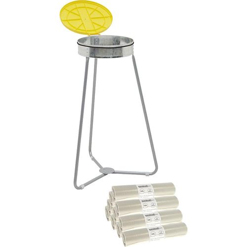 4061753296160 - eurokraft basic Müllsackhalter mit Abfallsäcken Volumen 120 l 10 Rollen à 25 Stk Deckel gelb Abfallsäcke transparent ab 3 Stk