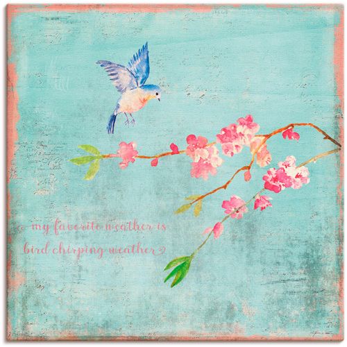 4057738836612 - Wandbild ARTLAND Vogelgezwitscherwetter Bilder Gr B H 100 cm x 100 cm Leinwandbild Sprüche & Texte 1 St blau Bild Kunstdruck Metallbild Metallbilder Bilder als Alubild Leinwandbild Wandaufkleber oder Poster in versch Größen