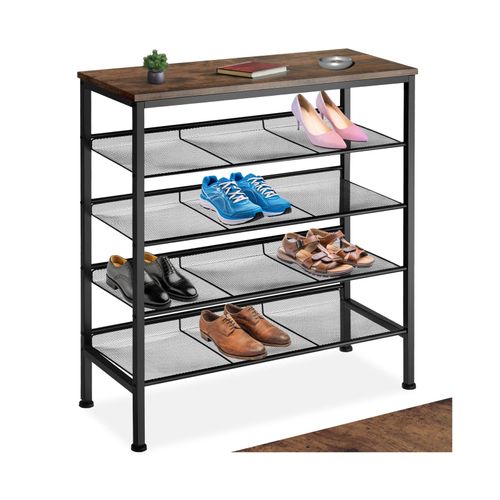 4061173205865 - tectake® Schuhregal Industrial Style Ablage und 4 Gitterablagen 755 x 305 x 855 cm