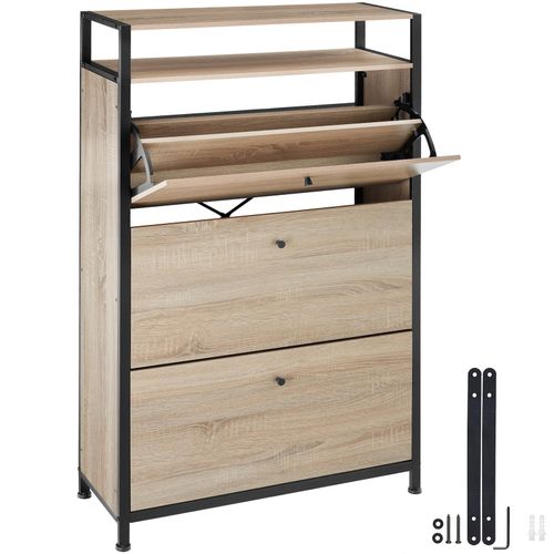 4061173210760 - tectake® Schuhschrank Industrial Style mit 3 Klappen inklusive Kippschutz 81 x 32 x 130 cm 4061173210760 - tectake® Schuhschrank Industrial Style mit 3 Klappen inklusive Kippschutz 81 x 32 x 130 cm
