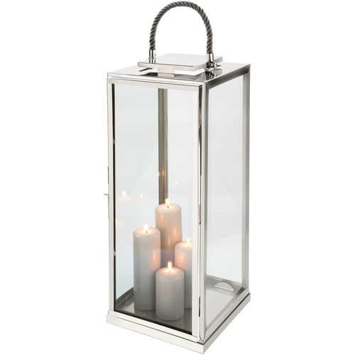 4042911595912 - Kerzenlaterne FINK SEVILLA grau (grau silberfarben) B30cm H78cm T30cm Edelstahl Glas Kerzenhalter Silberfarben - aus Edelstahl und Glas