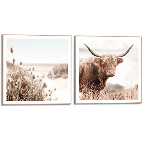 8714597617672 - Wandbild REINDERS Freie Natur Highlander - Kuh Heide Strand Ruhe Bilder Gr B H 50 cm x 50 cm 2 St grün (khaki) Kunstdrucke