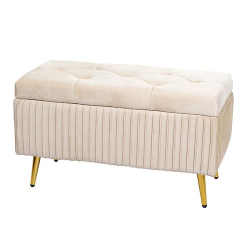 4057651540665 - Sitzbank mit Stauraum MCW-K50 Polsterbank Aufbewahrungstruhe Garderobenbank Bank Samt Metall 80x40cm ~ creme-beige 4057651540665 - Sitzbank mit Stauraum MCW-K50 Polsterbank Aufbewahrungstruhe Garderobenbank Bank Samt Metall 80x40cm ~ creme-beige
