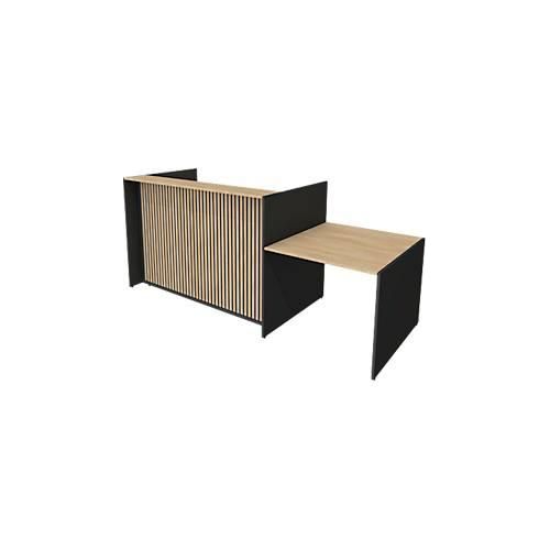 4044917453357 - Theke Marino klein für 1 Person elektrisch höhenverstellbar Memorypanel Akustikpaneele Kabeldurchlass mit Tisch Holz Eiche-Dekor anthrazit