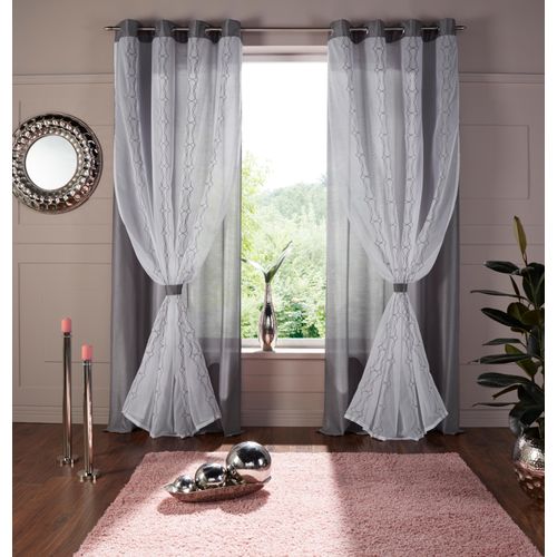 6930325424370 - Gardine HOME AFFAIRE Blair Gr 3 grau (weiß grau) Gardinen 225cm Ösen 140cm Polyester doppellagig transparente Stofflage mit Stickerei und in Seiden Optik B140cm H225cm