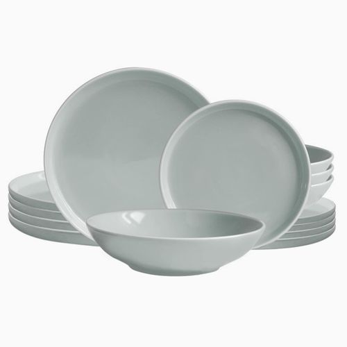 4260238065776 - Echtwerk 12-teiliges Vintage Tafelservice Nerea Nature-Design für 4 Personen Pastellfarbenes Geschirrset aus Steingut mit 4 x Speiseteller 4 x Beilagenteller 4 x Suppenteller Grau