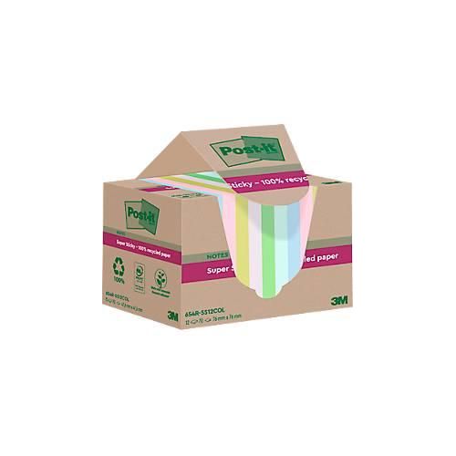 4064035060862 - Post-it® Haftnotizen Super Sticky Recycling Notes RSS12COL B 76 x T 76 mm PEFC®-Papier farbig 12 Blöcke 70 Blatt Block