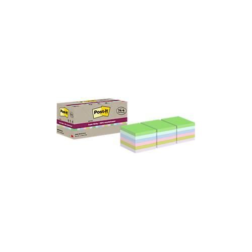 4064035060923 - Post-it® Haftnotizen Super Sticky Recycling Notes 654 RSSCOL 14+4F B 76 x T 76 mm PEFC®-Papier farbig 14 + 4 Blöcke gratis 70 Blatt Block
