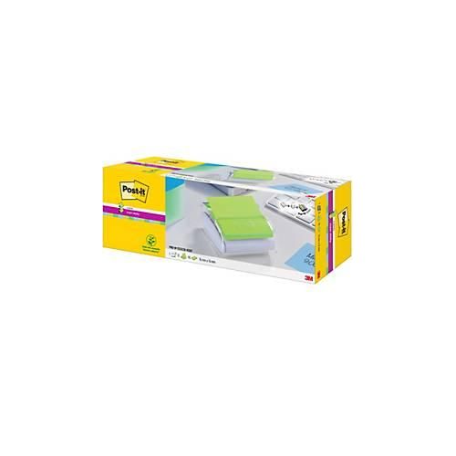4891203054398 - Post-it® Haftnotizenspender PRO-W12N weiß-transparent + Haftnotizen Super Sticky Z-Notes B 76 x T 76 mm farbig PEFC®-Papier 12 Blöcke 90 Blatt Block