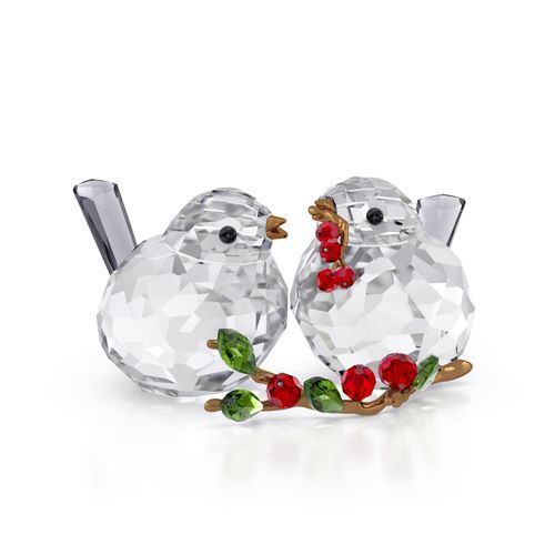 9009657013716 - Tierfigur SWAROVSKI Dekofigur Kristallfigur Sammelfigur Idyllia Vogelpaar und Beeren kristallweiß rot grün grau bronzefarben Dekofiguren Ø Vogelpaar und Beeren Kristall Metall