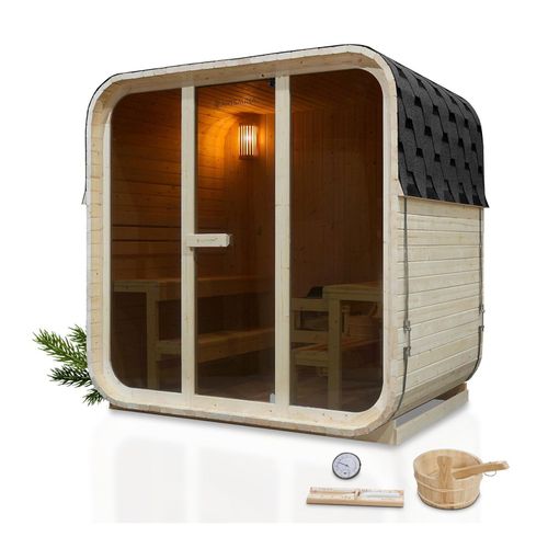 4262437185781 - Cube Fasssauna Fjora für 6 Personen mit 9kW Ofen Glasfront & Zubehör 4262437185781 - Cube Fasssauna Fjora für 6 Personen mit 9kW Ofen Glasfront & Zubehör