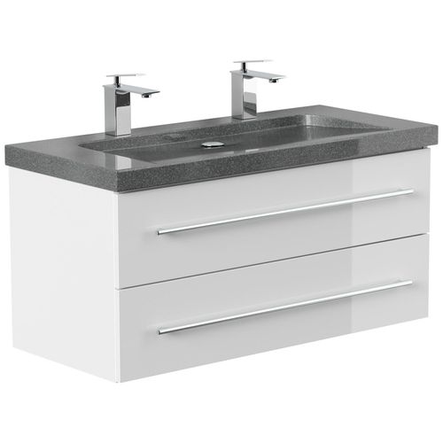 4251982676851 - Badmöbel Granit G654 YAMO 100 cm 2 Hahnlöcher SoftClose weiß hochglanz