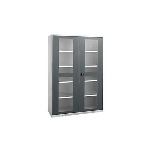 4051273769503 - Genius Flügeltürenschrank FS Stahl Sichtfenster Lüftungslöcher B 1343 x T 620 x H 1950 mm 5 OH Weißalu Anthrazitgrau bis 750 kg