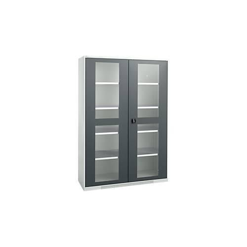4051273769473 - Genius Flügeltürenschrank FS Stahl Sichtfenster Lüftungslöcher B 1343 x T 620 x H 1950 mm 5 OH Lichtgrau Anthrazitgrau bis 750 kg