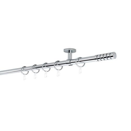 4066866163934 - Ondeco - Gardinenstange auf Maß 20mm Rille 1-lauf Vorhangstange Deckenträger 4cm Stilgarnitur mit Ringen für Vorhänge - Chrom - 170cm