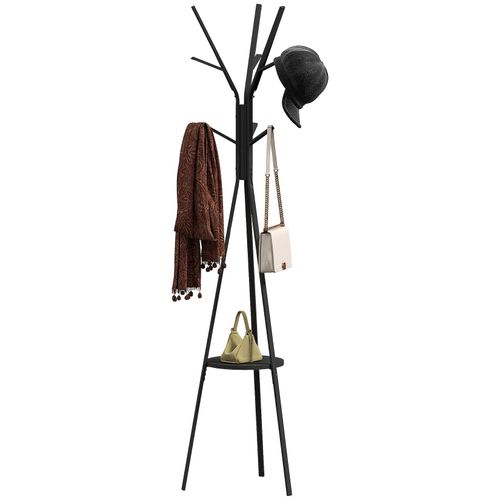 4250871262816 - Homcom - Garderobenständer Kleiderständer mit 8 Haken Garderobe mit Ablage Standgarderob für Kleidung Hüte Taschen Metall Schwarz 45 x 45 x