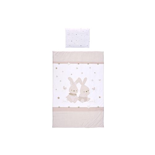3800166115221 - Kinderbettwäsche 3-teilig Decke 140 x 95 Kissen 43 x 35 Laken 150 x 100 rosa braun weiß