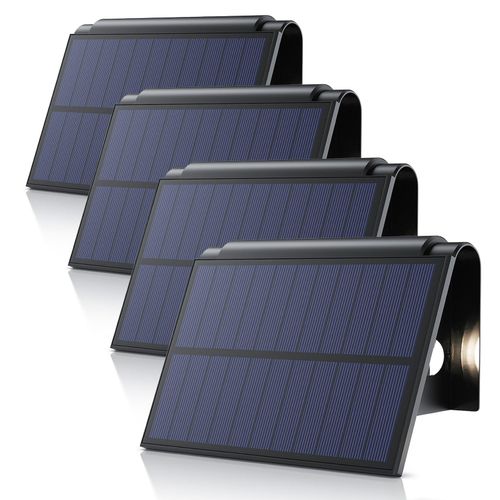 4062861837887 - 4x LED Solarleuchte Solar Wandleuchte für außen mit Akku & ohne Stromanschluss Wasserdicht Ein- Ausschalter  mehrere Helligkeitsstufen LED fest integriert Warmweiß 1800 mAh Akku Solarpanel IP54 wetterfest für Außenmontage