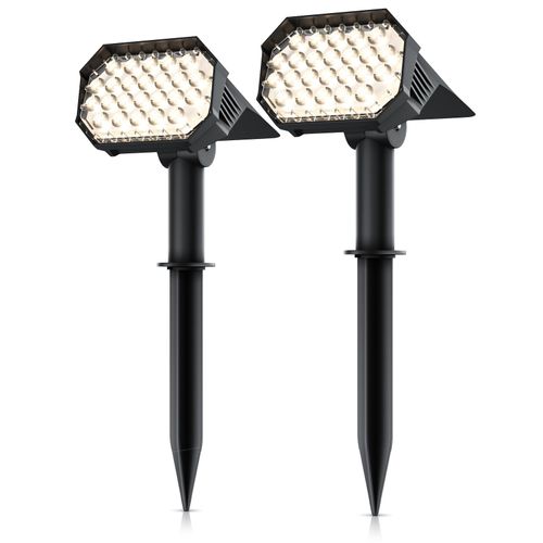 4062861837757 - 2x LED Gartenstrahler Solar Erdspießleuchte Akku Gartenleuchte Solarspotlight Wandmontage Ein- Ausschalter  mehrere Helligkeitsstufen LED fest integriert Warmweiß Solarstrahler 80 Lumen Solarleuchte warnweiß für Garten Balkon IP65