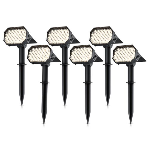 4062861837771 - 6x LED Gartenstrahler Solar Erdspießleuchte Akku Gartenleuchte Solarspotlight Wandmontage Ein- Ausschalter  mehrere Helligkeitsstufen LED fest integriert Warmweiß Solarstrahler 80 Lumen Solarleuchte warnweiß für Garten Balkon IP65