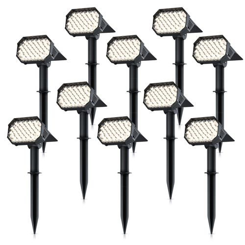 4062861837795 - 10x LED Gartenstrahler Solar Erdspießleuchte Akku Gartenleuchte Solarspotlight Wandmontage Ein- Ausschalter  mehrere Helligkeitsstufen LED fest integriert Warmweiß Solarstrahler 80 Lumen Solarleuchte warnweiß für Garten Balkon IP65