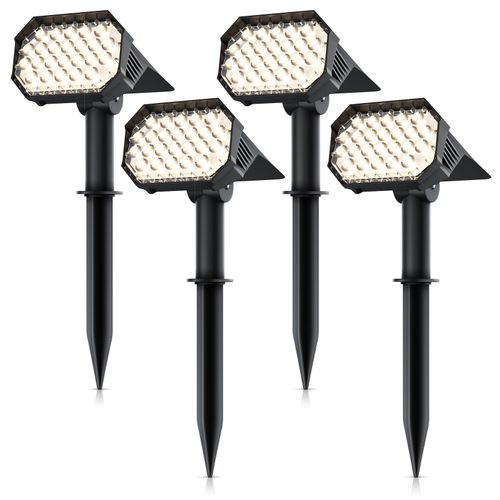 4062861837764 - 4x LED Gartenstrahler Solar Erdspießleuchte Akku Gartenleuchte Solarspotlight Wandmontage Ein- Ausschalter  mehrere Helligkeitsstufen LED fest integriert Warmweiß Solarstrahler 80 Lumen Solarleuchte warnweiß für Garten Balkon IP65
