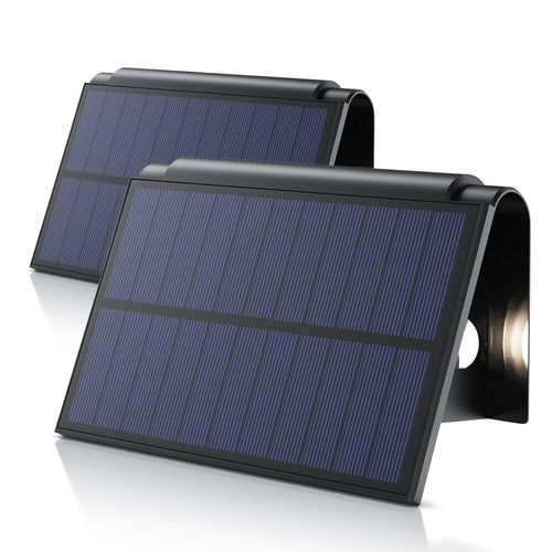 4062861837863 - 2x LED Solarleuchte Solar Wandleuchte für außen mit Akku & ohne Stromanschluss Wasserdicht Ein- Ausschalter  mehrere Helligkeitsstufen LED fest integriert Warmweiß 1800 mAh Akku Solarpanel IP54 wetterfest für Außenmontage