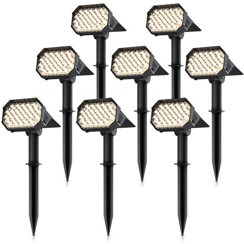 4062861837788 - 8x LED Gartenstrahler Solar Erdspießleuchte Akku Gartenleuchte Solarspotlight Wandmontage Ein- Ausschalter  mehrere Helligkeitsstufen LED fest integriert Warmweiß Solarstrahler 80 Lumen Solarleuchte warnweiß für Garten Balkon IP65