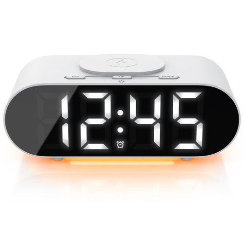 4062861838013 - Wecker mit Netzteil & Akku 3 Alarmzeiten mit Beleuchtung & QI Ladefunktion Schlummerfunktion Kabelloses Laden Wireless Charger Akustiksteuerung