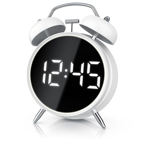 4062861837993 - Wecker Digital rund Lichtring Retro lauter Glockenalarm für Tiefschläfer Einfache Bedienung Zeit und Datum Beleuchtet ohne Ticken Vintage